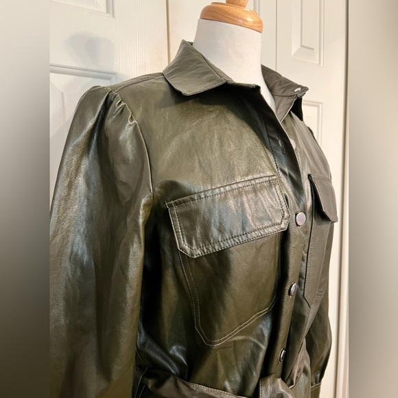 NWT ZARA Khaki Faux Leather Button Down Mini Dress - Picture 14 of 16